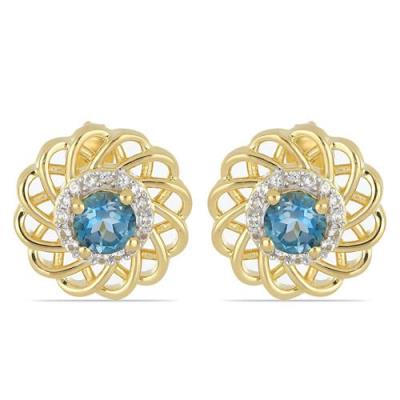BUY REAL SWISS BLUE TOPAZ GEMSTONE EARRINGS IN 925 STERLING SILVER
